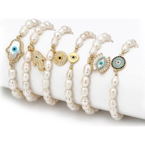 New Product Trend Freshwater Pearl Bracelet Female Devils Eye Bracelet Pearl Blue Eye Bracelet Hand Jewelry