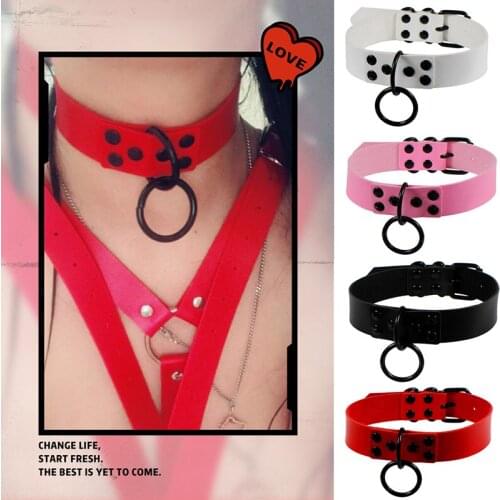 Womens Man Dark Black Punk Gothic Wind Sexy Rivet Alternative metal Slave PU Leather Collar Traction Rope BDSM Bondage Necklace