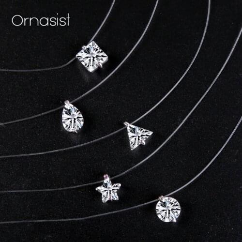 Transparent Chain Necklace AAA Zircon Invisible Choker Women Round Oval Water Drop Triangle Square Star Pendant Necklaces