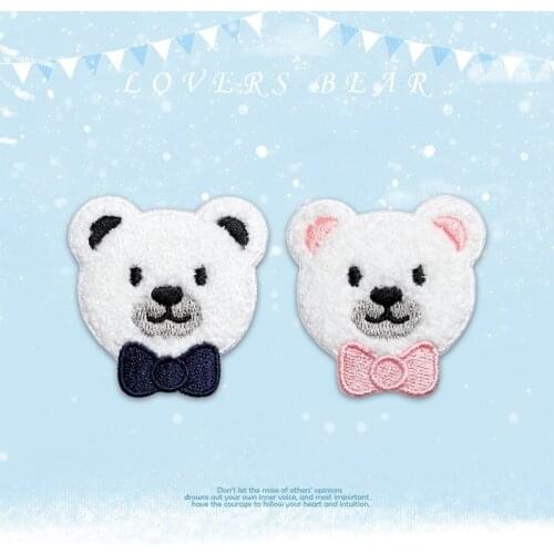 Couple Teddy Bear with Bowknot Patch for Clothing Heat Transfer Patchwork for Children DIY T-shirt Decoration Cloth Sticker