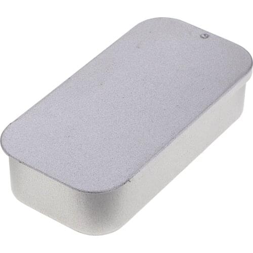 Empty Silver Rectangle Metal Tin with Slide Top, Flat Storage Refillable Containers for Crafts, Pills, Geocaching, Survival Kit