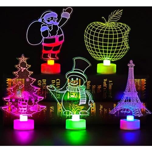 Merry Christmas Santa Snowman 3D Acrylic 7 Color Flash LED Night Light Christmas Decorations for Home New Year Navidad Ornaments