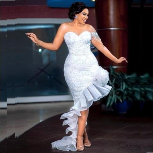 Sexy Arabic Mermaid Lace Wedding Dresses Sweetheart Beaded One Shoulder Bridal Dress Plus Size Aso Ebi Wedding Vestidos