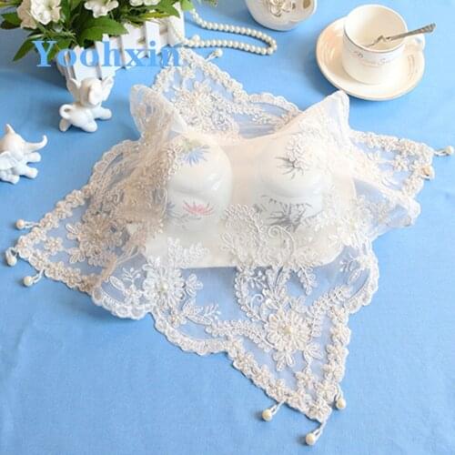 40CM Modern Lace Beads Cotton Table Place Mat Pad Cloth Crochet Placemat Cup Mug Tablecloth Tea Coaster Dining Doily Kitchen