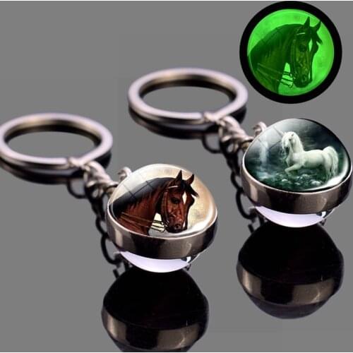 Glow In The Dark Horse Keychain Glowing Horse Stuff Luminous Horses Glass Ball Key Chain Crazy Horse Lovers Gifts Key Rings
