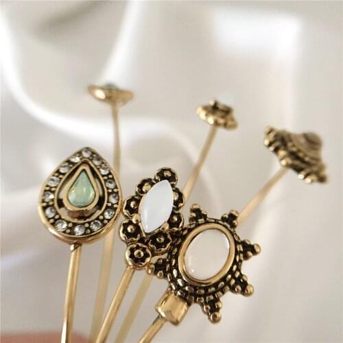 Bohemia Antique Gold Color Plating Light Green White Stone Decorated 3 Pcs Bangle Pack For Women Mother Gift Party Jewelry