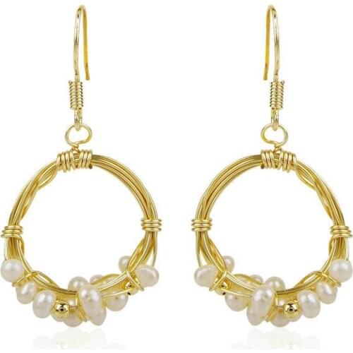Jewelry Hand woven 14k Note gold pair 100% Natural Fresh Water Pearl Earring for women with 925 sterling Silver drop
