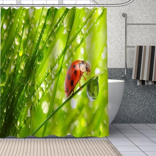 Custom High Quality Ladybug Insect Shower Curtain Waterproof Bathroom Polyester Fabric Bathroom Curtain With Hooks