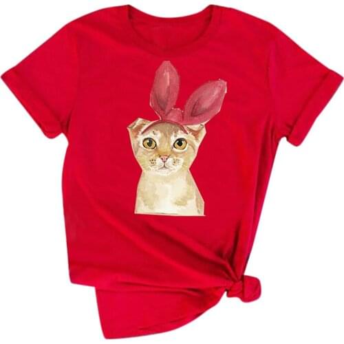 8 Colors Fashion Women Cat Casual Short Sleeve O-Neck Tops T-Shirt Korean WomenS Shirt Hipster Elegant Woman Top Z0320