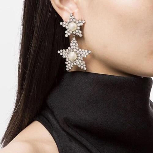 Pauli Manfi Summer Fashion New Retro Exaggerated Multi-layer Rhinestone Five-pointed Star Temperament Earrings Accessories
