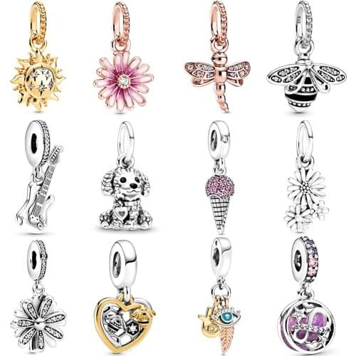 NEW 2020 100% 925 Sterling Silver Spring Collection Shine Sparkling Sun Pendant Fit Diy Women Original Bracelet Fashion Jewelry