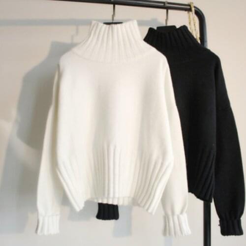 2020 Winter Women Sweater Knitted Pullover Sweater Tops Turtleneck Long Sleeve white black Sweaters Jumper pull femme DG830