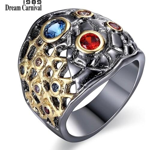 DreamCarnival 1989 Gothic Ring for Women Half See Through Design Zirconia Bezel New Arrive Hip Hop Street Fashion WA11534