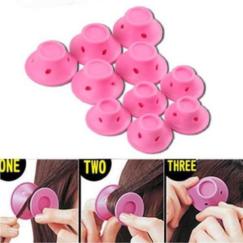 10pcs Pink Silicone Mini Hair Curler Mushroom Shape No Heat Hair DIYCurlers Rollers Hair Tool Sleep Hair Rollers Curl Tool
