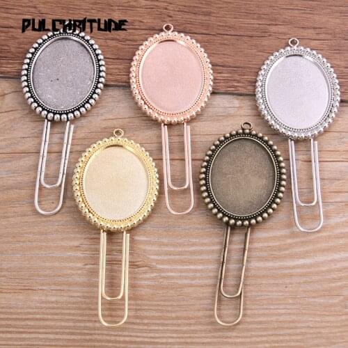 2pcs 22*30mm Inner Size Five Color Oval Paper Clip Cabochon Settings Jewelry Blank Charm Bookmark For Books Stationery Supplies