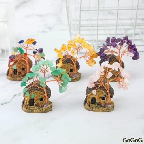 8CM Tall Crystal Lucky Money Stone Tree Ornaments Feng Shui for Wealth and Luck