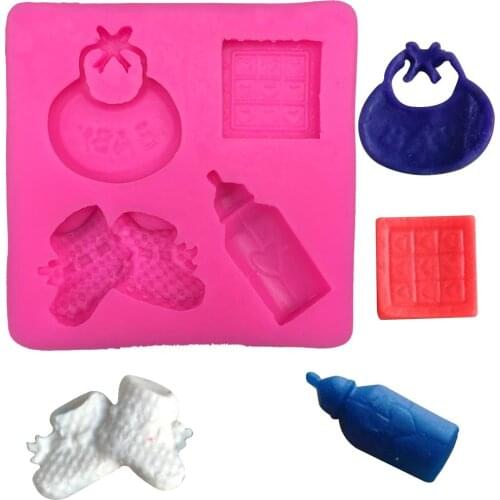 Free shipping baby shoes bibs Feeding bottle chocolate Party cake decorating tools DIY baking fondant silicone mold T0254