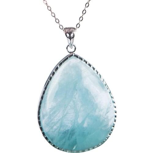 Free Shipping Genuine Natural Ocean Blue Gems Stone Women Water Drop Bead Stering Sliver Fashion Jewelry Pendant Popular Pendant