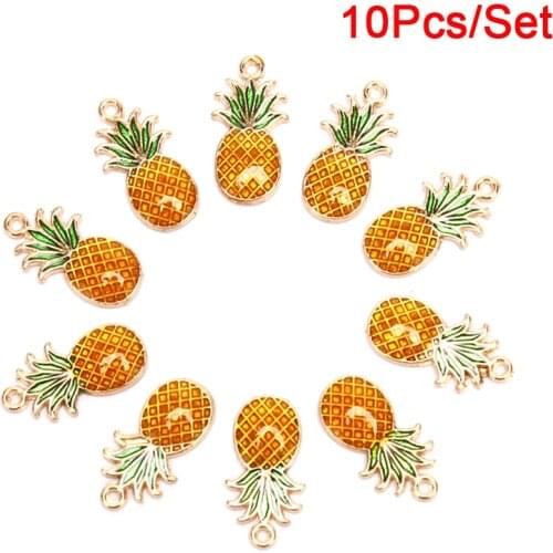 10Pcs/Set Pineapple Fruit Alloy Charms Pendant Beads Fit Bracelet For Women Girl Jewelry Making Accessories