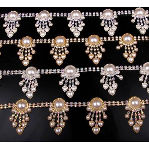 Tassel Pearls Crystal Chain Trims for Wedding Dress Applique DIY Necklace Neckline of Swimwear Shirt Costume Belt 1 yard 5.4 cm