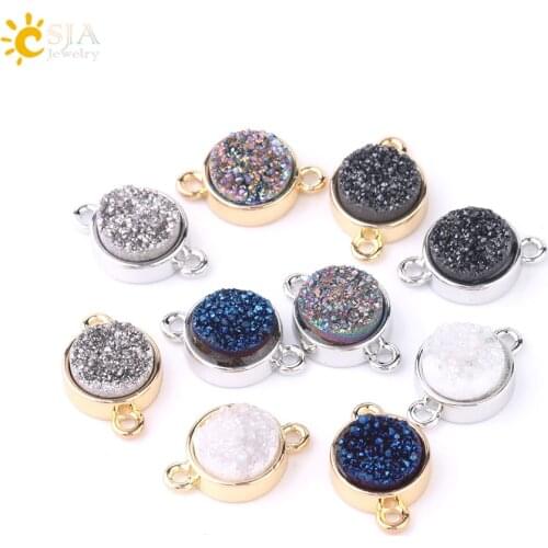 CSJA High Quality Druzy Bead Connector Mixed Gold-color Silver-color Round Shaped Quartz Beads for Women DIY Jewelry Making F686