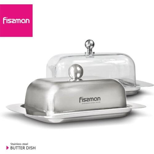 Fissman 304 Stainless Steel Butter Dish Box Container Cheese Server Storage Keeper Tray with Lid Kitchen Dinnerware