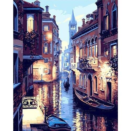 GATYZTORY Night View Painting By Numbers Scenery DIY Oil Coloring By Numbers Venice Landscape Canvas Paint Art Pictures Home Dec