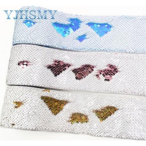 I-19619-1387,2Y/lot 3"75mm Colorful Reversible Sequin Ribbon DIY Hairbows Accessories Wedding Party Decoration Holiday Materi