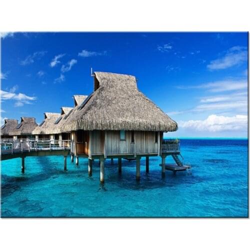 Canvas Painting Tropical Ocean Island Hut Canvas Poster Print for living room home wall decoration