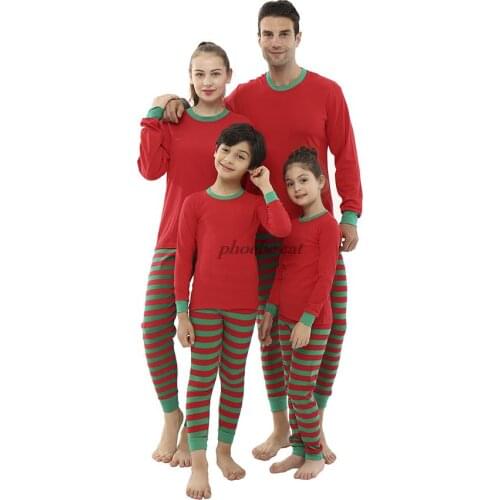 Red Long Sleeve Red Green Striped Family Clothing Set 100% Cotton Mother Kids Sleepwear Merry Christmas Family Matching Outfits