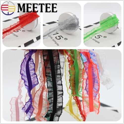 21/42M Meetee 25mm Organza Ruffle Elastic Lace Trim Ribbon Pleated Stretch Laces Baby Band DIY Dress Garment Sewing Accessories