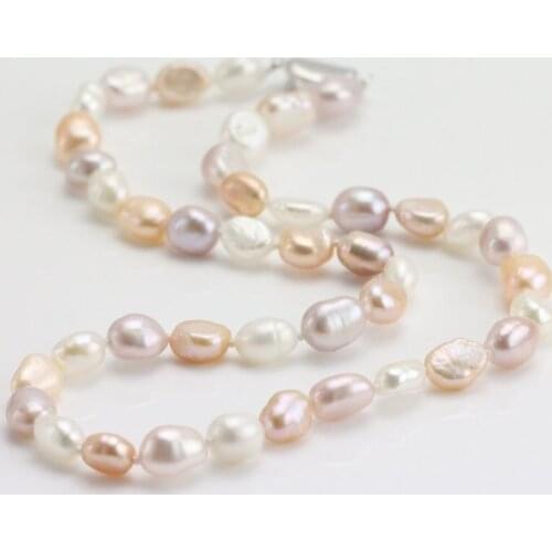 Unique Pearls jewellery Store,7-8mm Natural Multicolor Baroque Genuine Freshwater Pearl Necklace,Birthday Party Gift