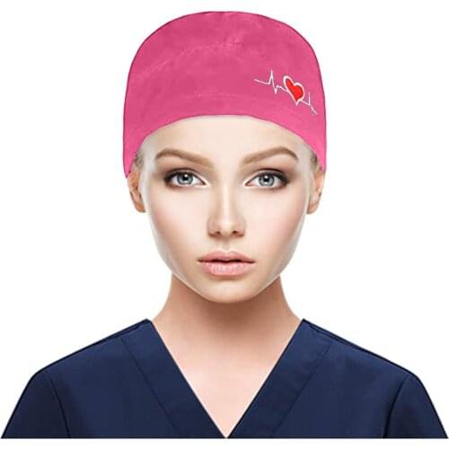 Fashion Printed Hats Men Women Working Scrub Cap With Buttons Unisex Sweatband Cotton Scrub Cap Sweatband Nurse Accessories F50