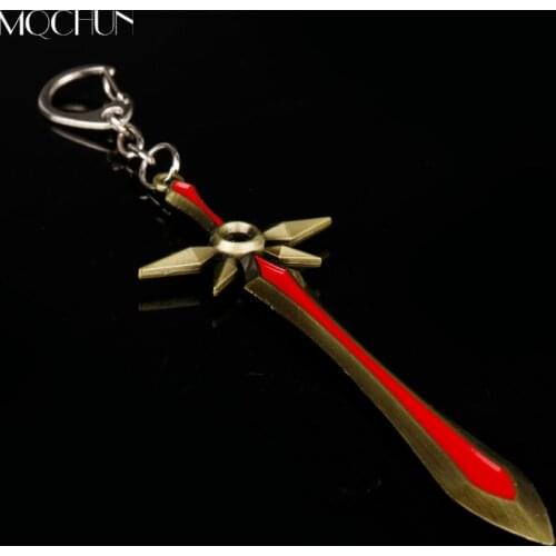 MQCHUN Iron Solari Leona Shield Sword League LO L of Legends Weapon Keyring Keychain Metal Key Chain For Players Christmas Gift