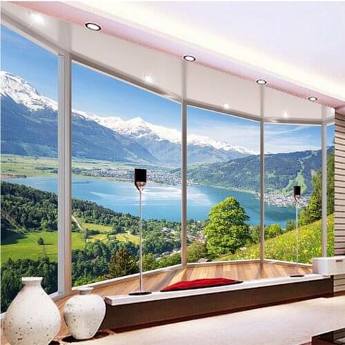 Custom 3D Mural Wallpaper Modern Creative Balcony French Window Nature Landscape Photo Wallpapers Living Room Bedroom Home Decor