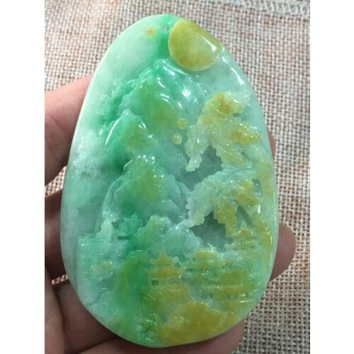 Natural Myanmar jade A HandCarved landscape green jade pendant jade necklace pendants jewelry jade necklaces woman