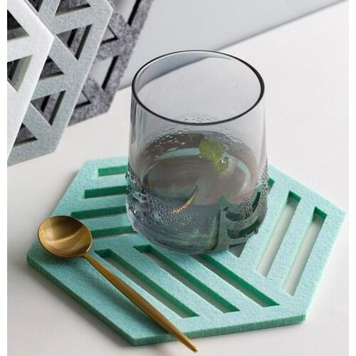 10 Styles Creative Felt Coaster Hexagon Hollow Cup Mat Soft Heat Insulated Non Slip Pad Home Hot Drink Holder Desktop Decoration