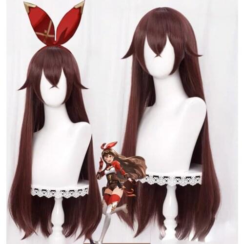 Amber Genshin Impact Cosplay Women Girls 80cm Brown Wig Cosplay Anime Cosplay Braid Wigs Heat Resistant Synthetic Wigs Halloween