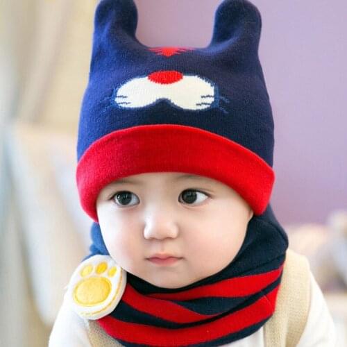 Newborn baby Hats Knitted Warm Cap Bear Round Machine Caps Protects Ear Bonnet Baby Winter Caps + Scarf Suits baby hats newborn