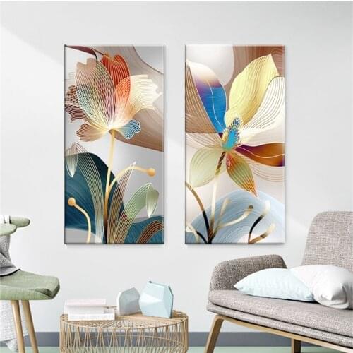Nordic Abstract Flower Picture Canvas Painting Luxury Gold Lines Modern Posters and Prints Wall Picture for Gallery Home Decor