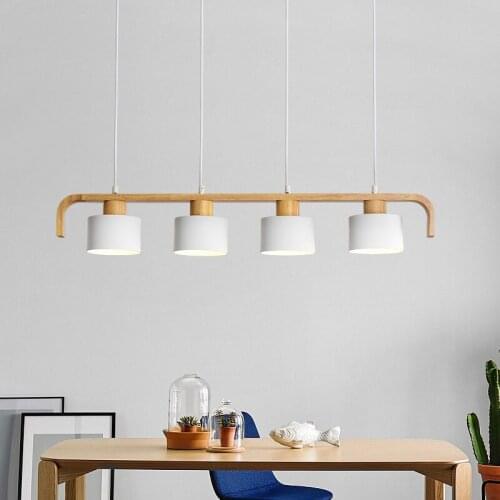 Modern LED Pendant Lights With Metal Lampshade For Dining Wooden Hanging Lamp E27 Wood Kitchen Luminaire