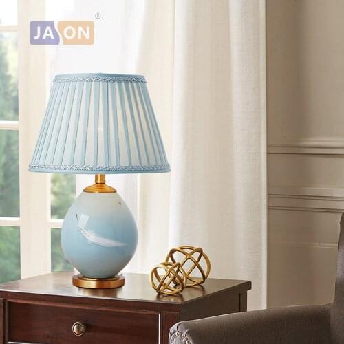 Led e27 Chinese Copper Fabric Ceramic Blue LED Lamp.LED Light.Table Lamp.Desk Lamp.LED Desk Lamp For Bedroom Foyer