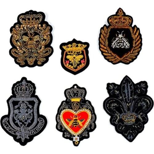 Hand-Embroidered Bee Crown Cloth Stickers High-End Metal Wire Badge Clothing Patch Stickers Shoes Bags Accessories