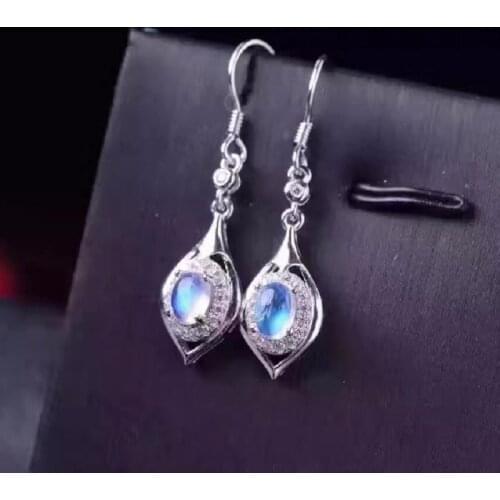 Uloveido Oval Moonstone Drop Earrings for Women, 925 Sterling Silver Wedding Jewelry, 4*6mm with Velvet Box Certificate FR147