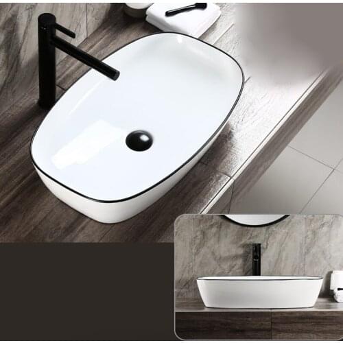 Bathroom Sinks Ceramic Vessel With Pop Up Drain Washing Basin Countertop Sink White ColorSoft Hose Simplicity Design AM8193
