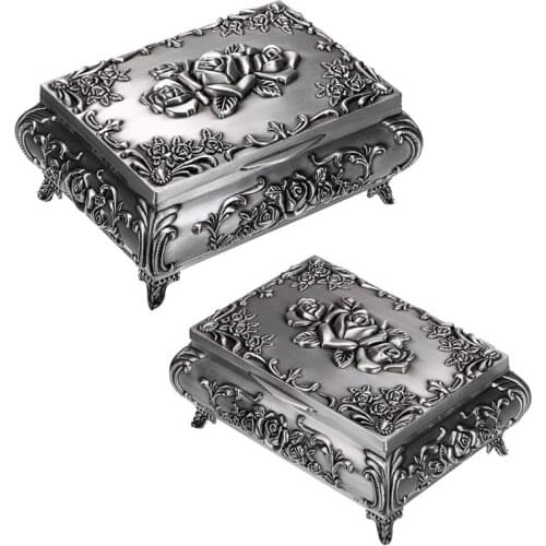 Vintage Metal Jewelry Box Small Trinket Jewelry Storage for Rings Earrings Necklace Organizer Antique Jewelry Medium