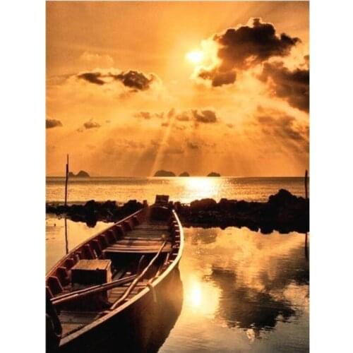 Sunrise Boat Sea Diamond Mosaic Mediterranean Diamand Painting Complet Daimond Embroidery Hobby Stone Picture Wall Sticker Decor