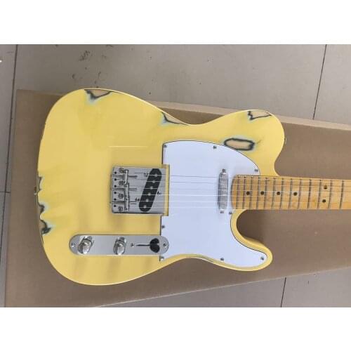 Retro yellow guitar, basswood body, maple fingerboard, customizable
