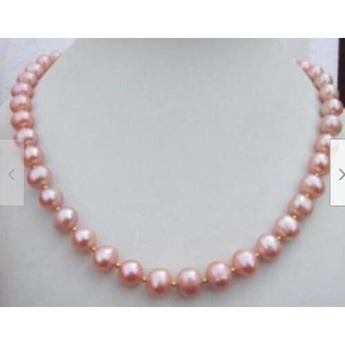 Natural 18" 36" AAA 9-8MM PINK PEARL NECKLACE YELLOW CLASP