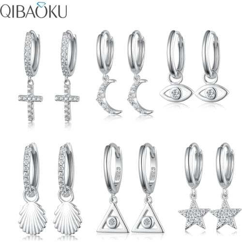 925 Sterling Silver Hoop Earrings Cross Moon White Zircon Earrings for Women Men Gift Pendant Fine Ear Jewelry